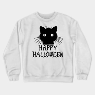 Cute Black Halloween Cat with Whiskers Happy Halloween Crewneck Sweatshirt